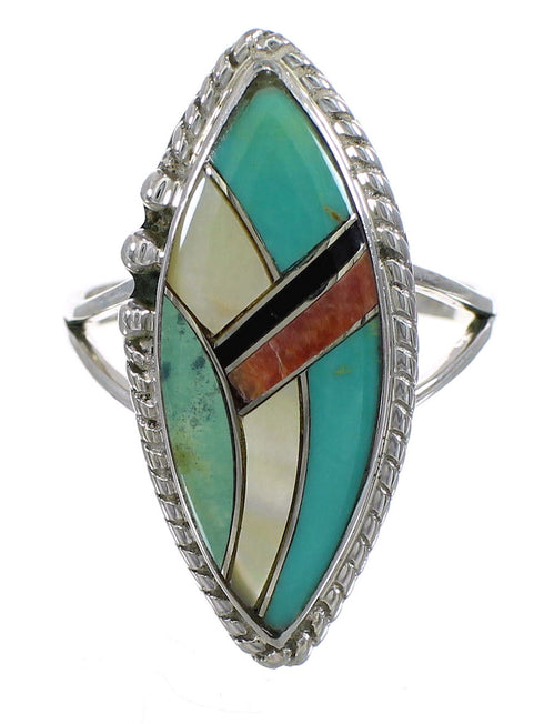 Authentic Sterling Silver Multicolor Inlay Southwest Ring Size 8-1/2 AX87857